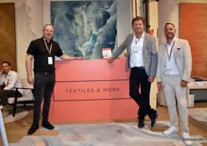 From left to right: Tim Steindl, Bob Looijschelder, and Pascal Versluis of Textiles & More, which develops high-quality, innovative curtain fabrics and printed carpets for interior projects such as hotels, offices, healthcare institutions, and homes, primarily in collaboration with architects and interior designers.