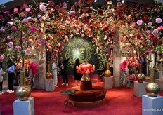 An explosion of colors at the booth of Silk-ka, a Dutch design agency for artificial silk flowers.