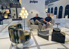 Robert Moll and Hansjörg Ernst of the German Pulpo were sitting on the new furniture collection. The chair has a swivel function and is available in different patterned fabrics.