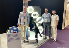 The team at Polygood: Giovanni Belloni, Nicolas Brutin and Antonin Macé. They showcased the brand's new material made from old CD cases.