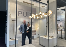 Pierre and Alina of van der kerff agenturen were at the stand of the German lighting brand Neuhaus. They're standing in front of the new collection Pure.