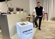 Designer Andriy Varenycia with the DUB Bar Chair which had won an award from archiproducts for its sleek design.