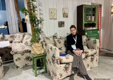 Liselot van Baarsma, the Dutch representative for the brand, on one of the newcomer sofa.